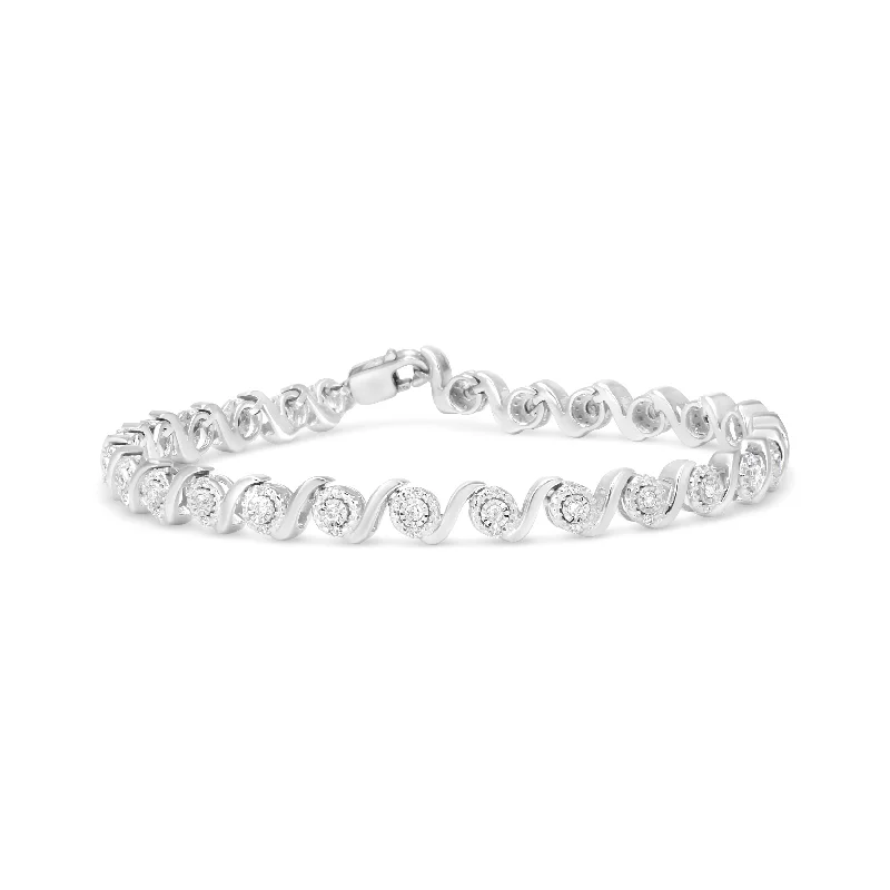 .925 Sterling Silver 1/2 Cttw Round Diamond Halo S-Link Bracelet