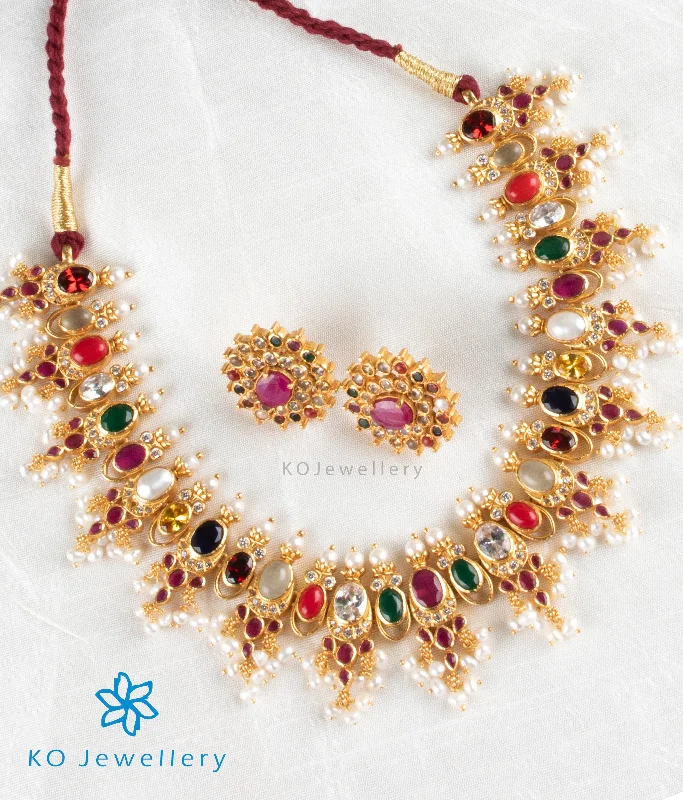 gemstone necklaces for women -The Vishesh Silver Navratna Necklace