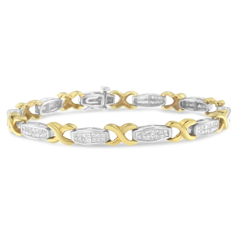 Two-Tone 14K Yellow & White Gold 2.0 Cttw Princess-Cut Diamond Tapered and X-Link Tennis Bracelet