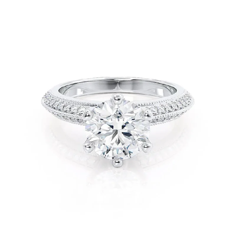 fancy engagement rings -1.50 CT Round Shaped Moissanite Solitaire Pave Style Engagement Ring