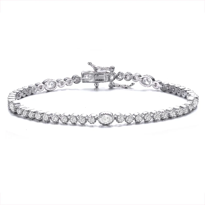 GENEVIVE Sterling Silver Cubic Zirconia Bezel Set Tennis Bracelet