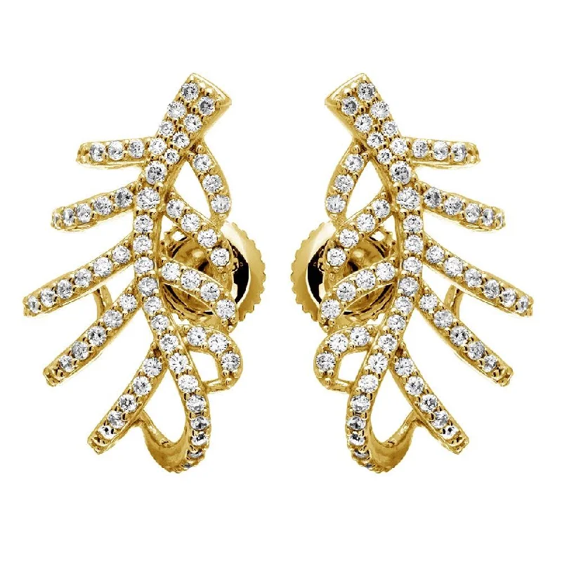 trendy earrings for women -Gold Plated 925 Sterling Silver Leaf Hugging CZ Earrings - GME00060GP