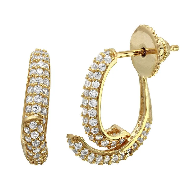 custom-made earrings for women -Gold Plated 925 Sterling Silver Front and Back CZ Earrings - GME00086GP