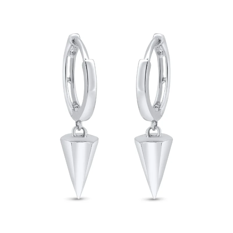 dangle earrings for women -Rhodium Plated 925 Sterling Silver Punk Spikes 11mm Hoop Huggie Earrings - GME00145