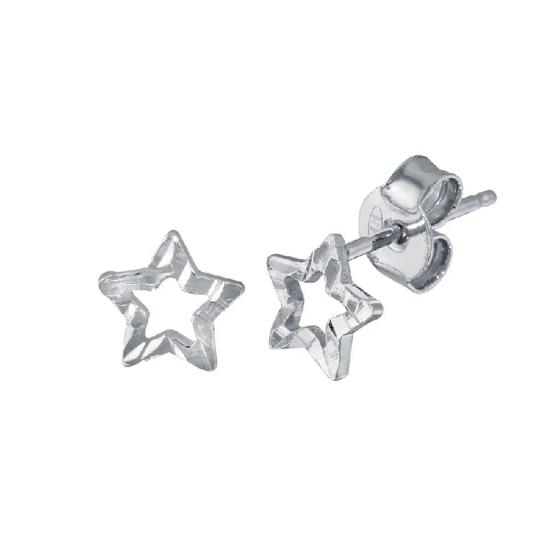 fashion earrings for women -Rhodium Plated 925 Sterling Silver Open DC Star Earrings - ECE00039RH