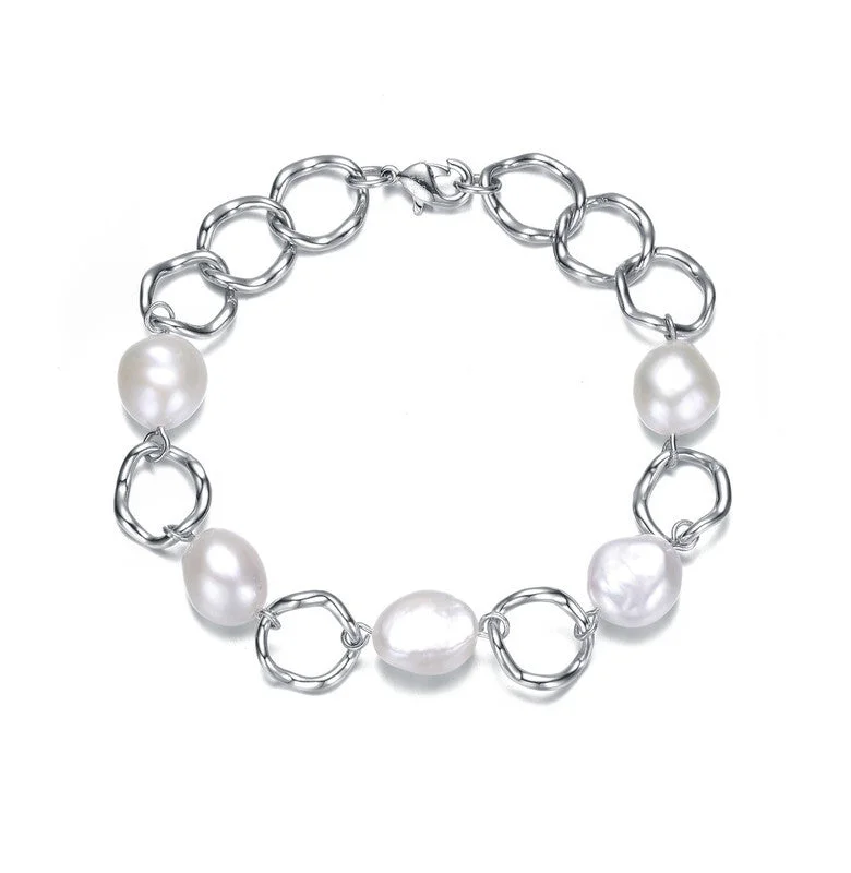 Sterling Silver Genuine Freshwater Pearl Chain Bracelet