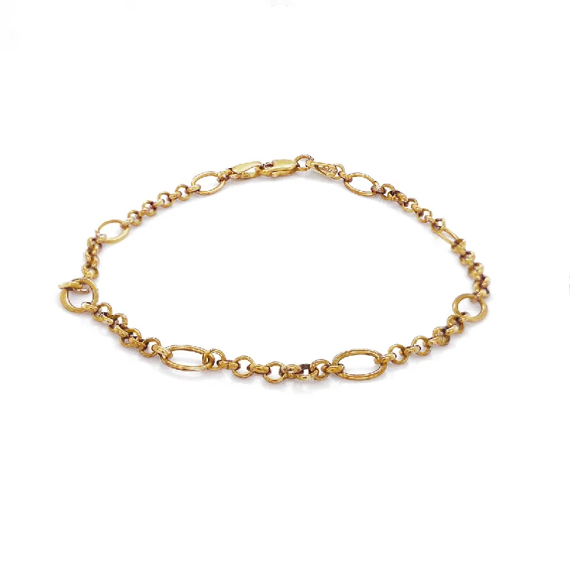 9K Yellow Gold Oval Figaro Chain Bracelet 7.5"