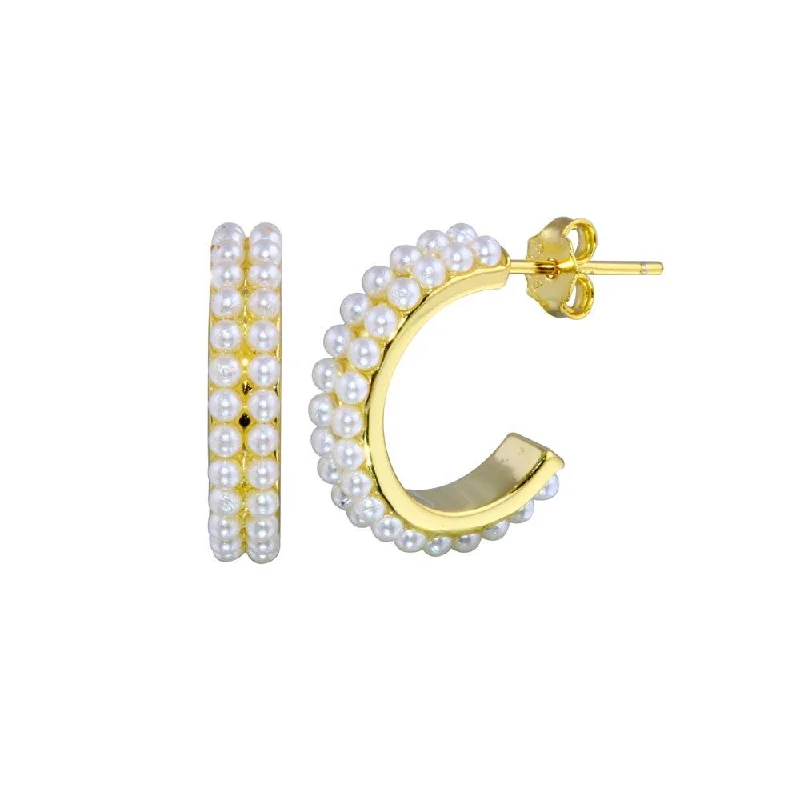 pearl earrings for women -Gold Plated 925 Sterling Silver Pearl Hoop Earring - BGE00687