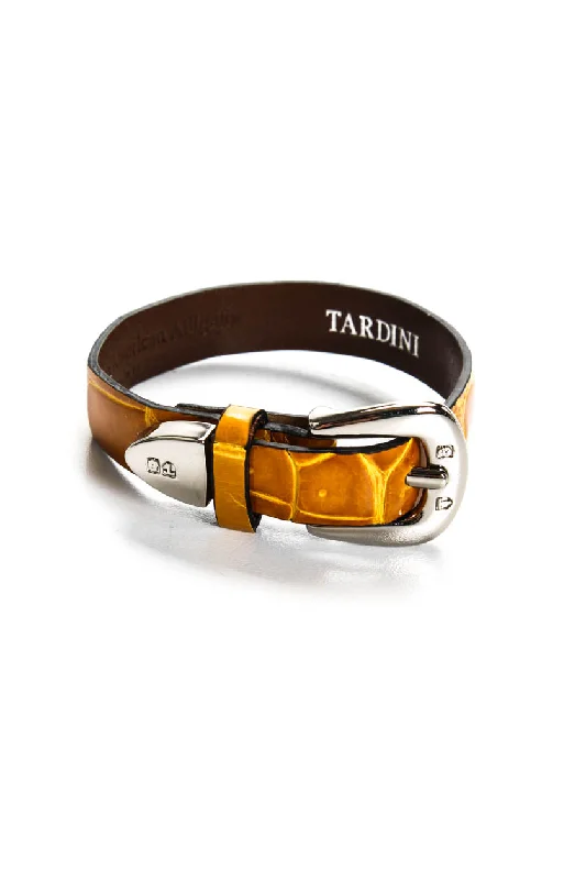 Tardini Womens Genuine American Alligator Buckled Country Style Bracelet Yellow