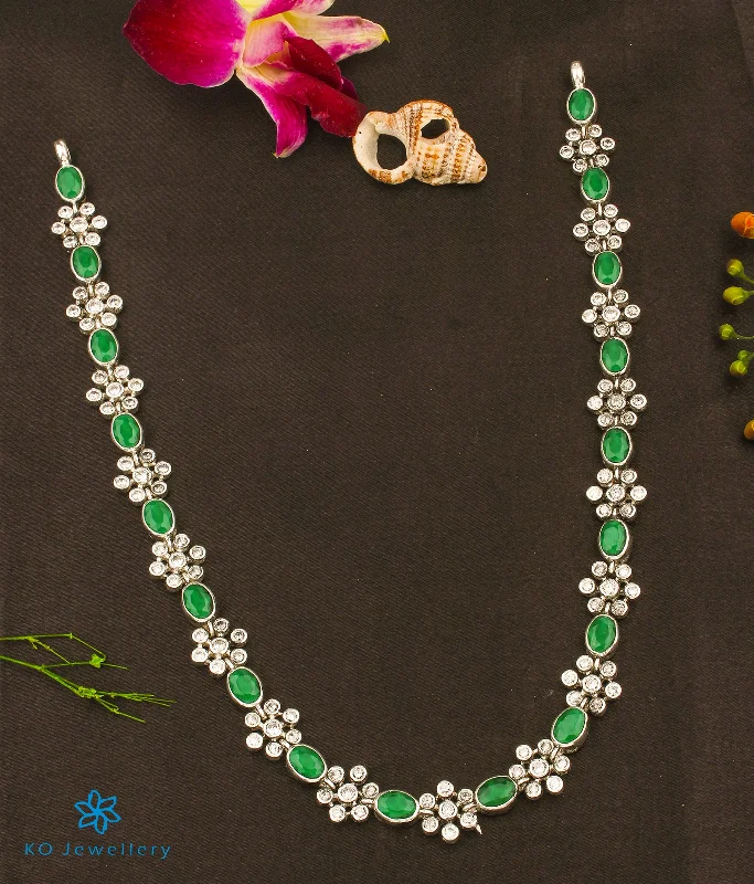 luxury diamond necklaces for women -The Yajata Silver Necklace (Oxidised/Green)