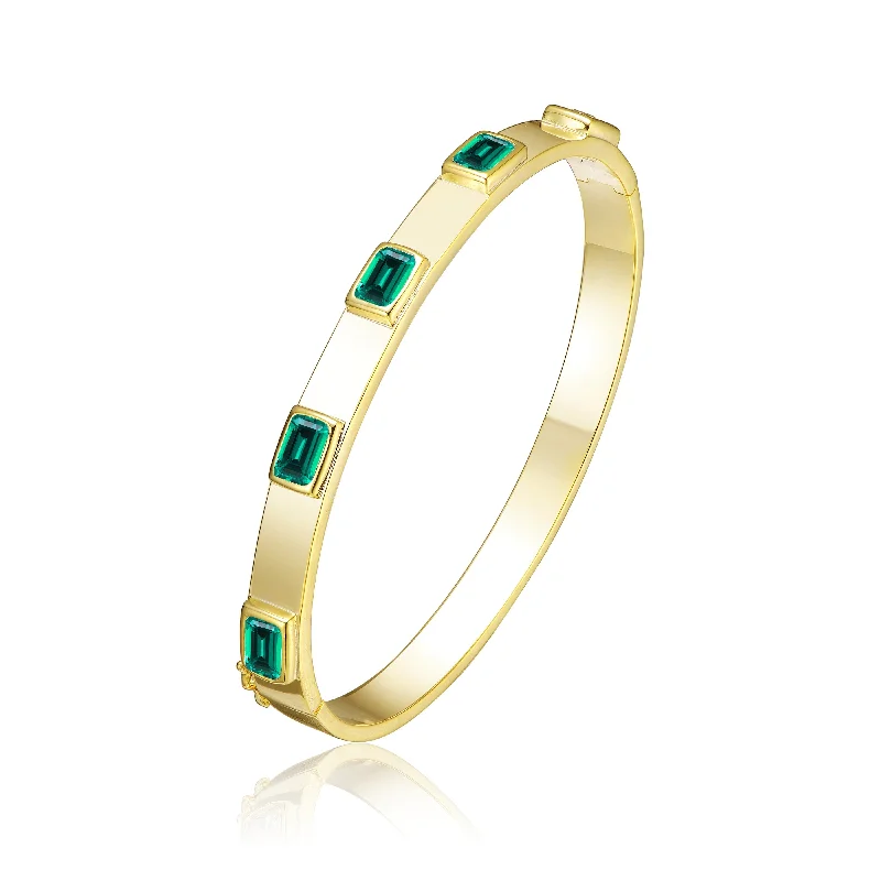 Rg 14K Gold Plated Emerald Cubic Zirconia Bangle Bracelet