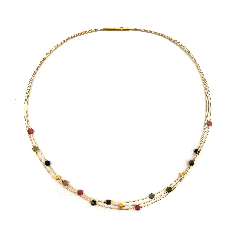 pendant necklaces for women -Watermelon Tourmaline and Gold Petite Collar Necklace