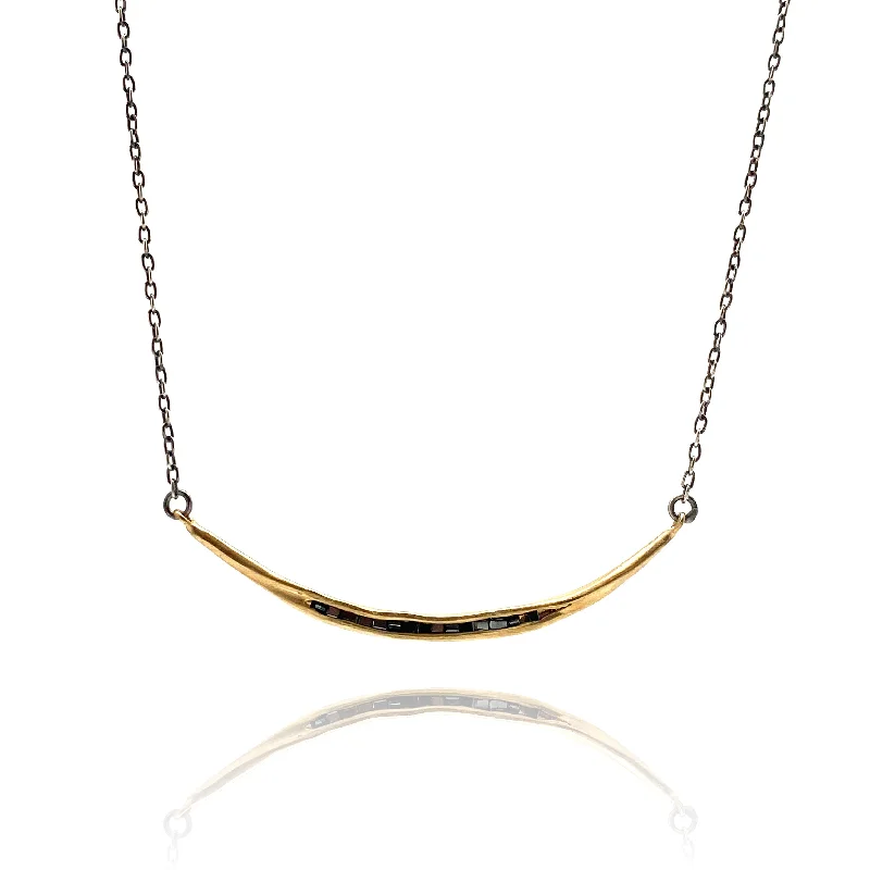 minimalist necklaces for women -14k Gold and Black Diamond Pendant Necklace