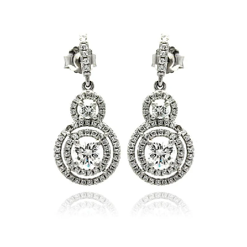 gold earrings for women -Silver 925 Rhodium Plated Micro Pave Clear Graduated Circle CZ Dangling Stud Earrings - ACE00073