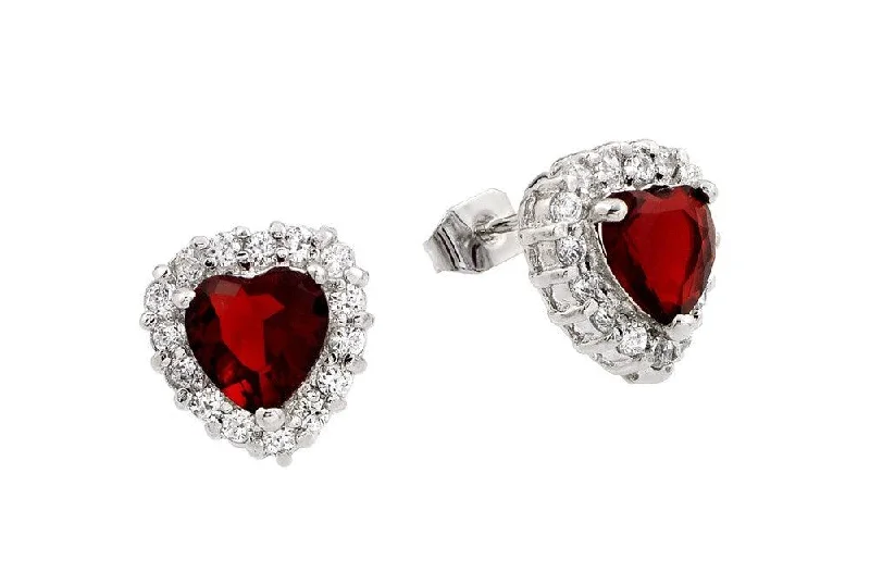 heart-shaped earrings for women -Silver 925 Rhodium Plated Red Heard CZ Stud Earrings - BGE00367R