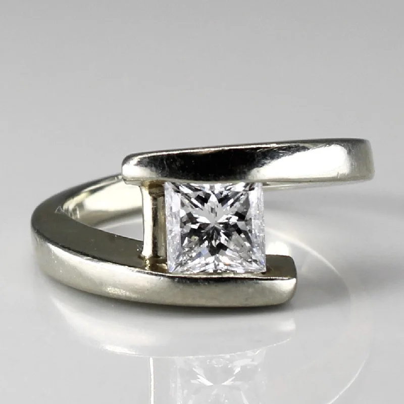 Bypass Solitaire Princess Cut Diamond 18k Ring | 1.00ct VS2 G/H | SZ 5.75 |