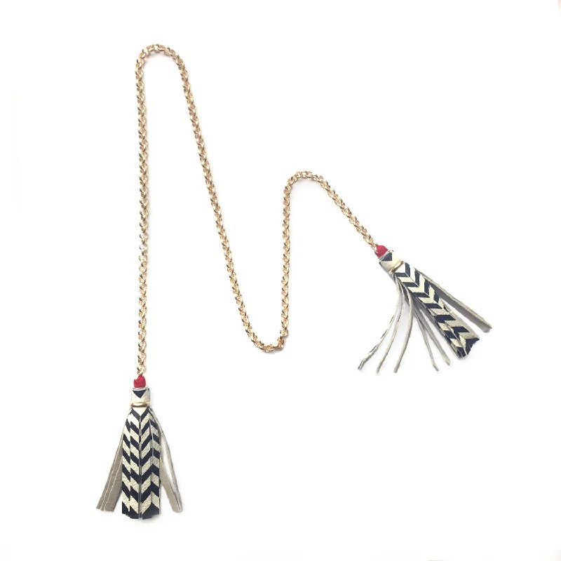 silver chain necklaces for women -TWIN TASSEL TIE . necklace