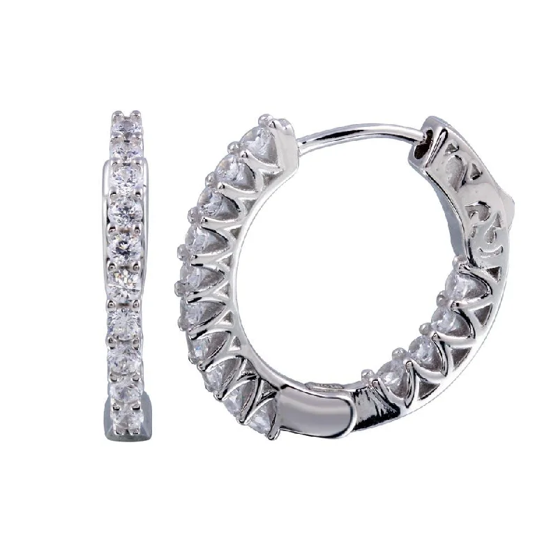 bridal earrings for women -Rhodium Plated 925 Sterling Silver Inside Out CZ Hoop Vault Lock Earring 20mm - STE01241