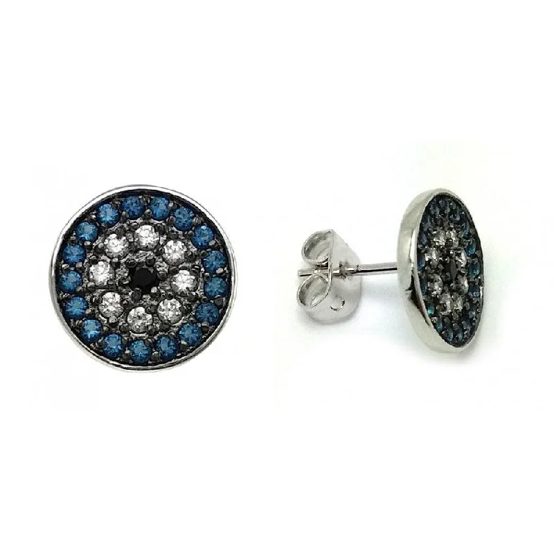 women’s designer earrings -Silver 925 Rhodium Plated Blue and Black and Clear CZ Inlay Stud Earrings - BGE00405