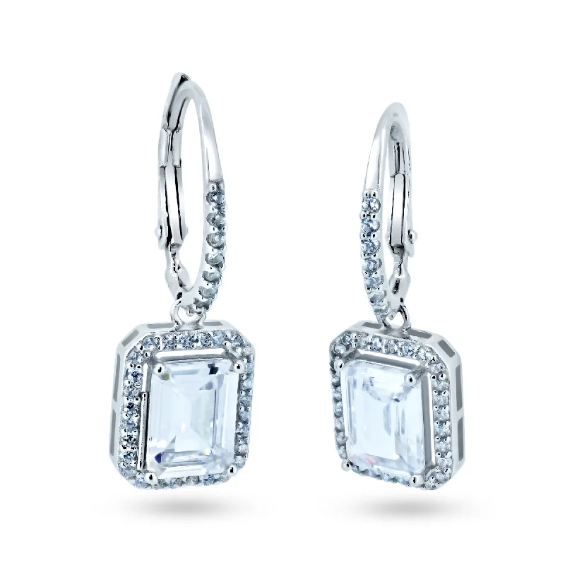 mixed metal earrings for women -Sterling Silver Rhodium Plated Dangling CZ Leverback Earrings - STE01367