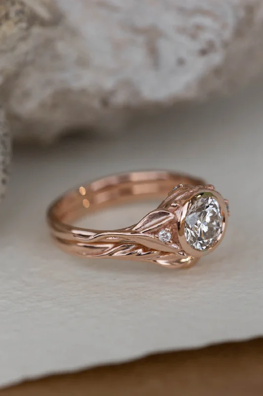 fancy cut engagement rings -1 carat lab grown diamond engagement ring set, rose gold bridal ring set with diamonds / Roma