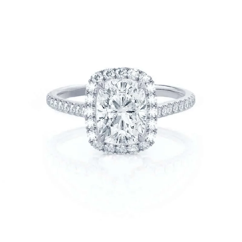 classic diamond engagement rings -2.30 CT Elongated Cushion Shaped Moissanite Halo Style Engagement Ring