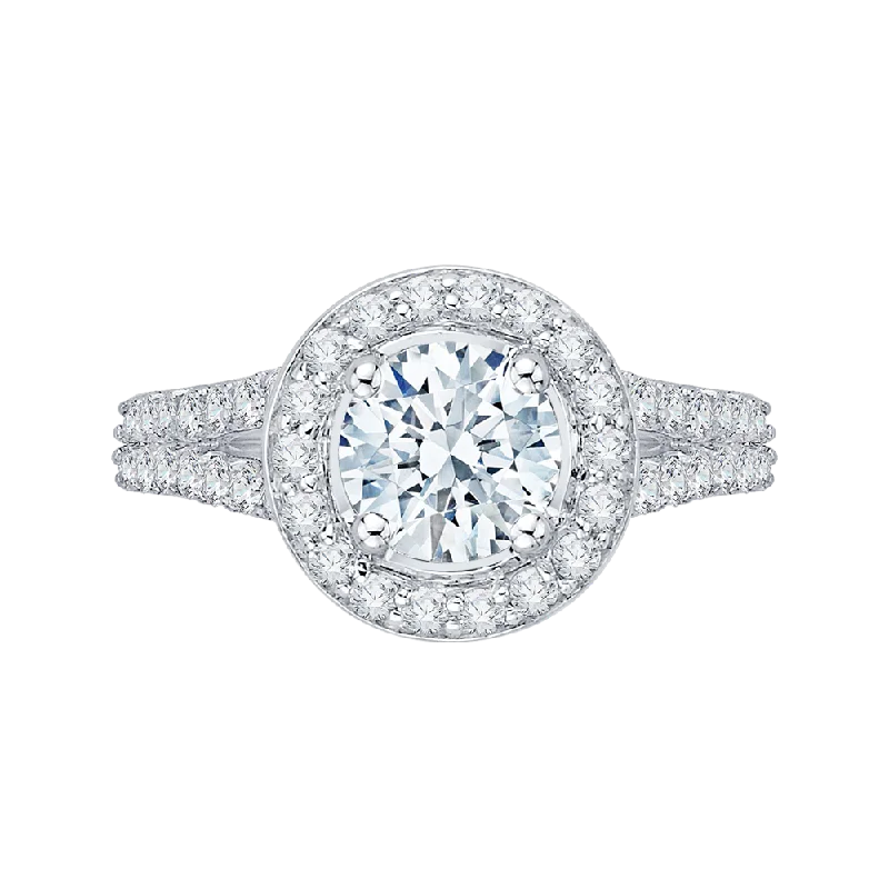 vintage diamond engagement rings -14K White Gold Round Diamond Halo Engagement Ring with Split Shank