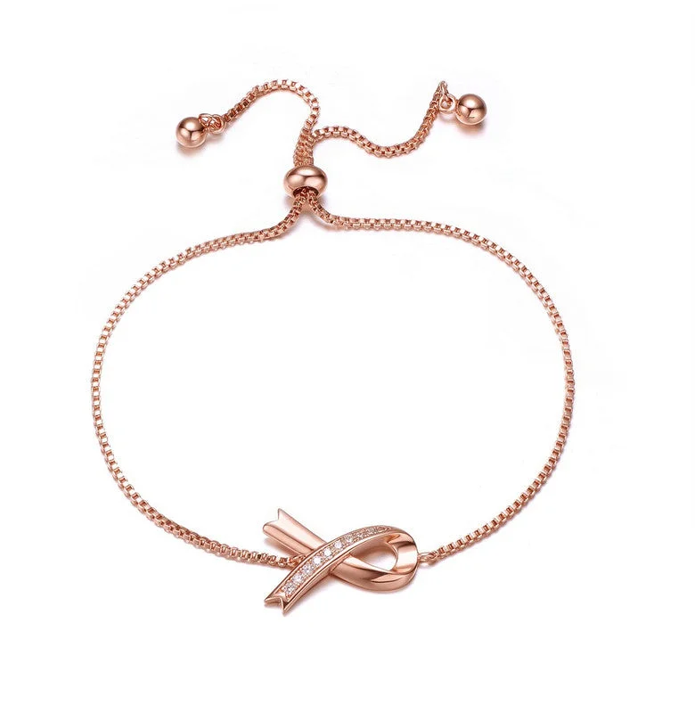 Stunning Teens/Young Adults 18K Rose Gold Plated ribbon Charm Adjustable Bracelet