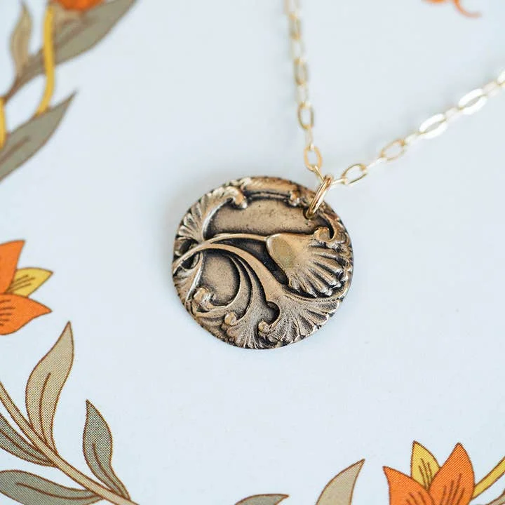 sapphire necklaces for women -Art Nouveau Single Flower | Bronze Antique Button Necklace