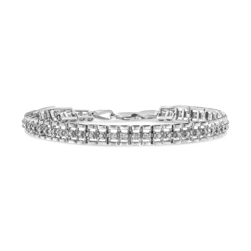 .925 Sterling Silver Diamond Double-Link 7" Tennis Bracelet