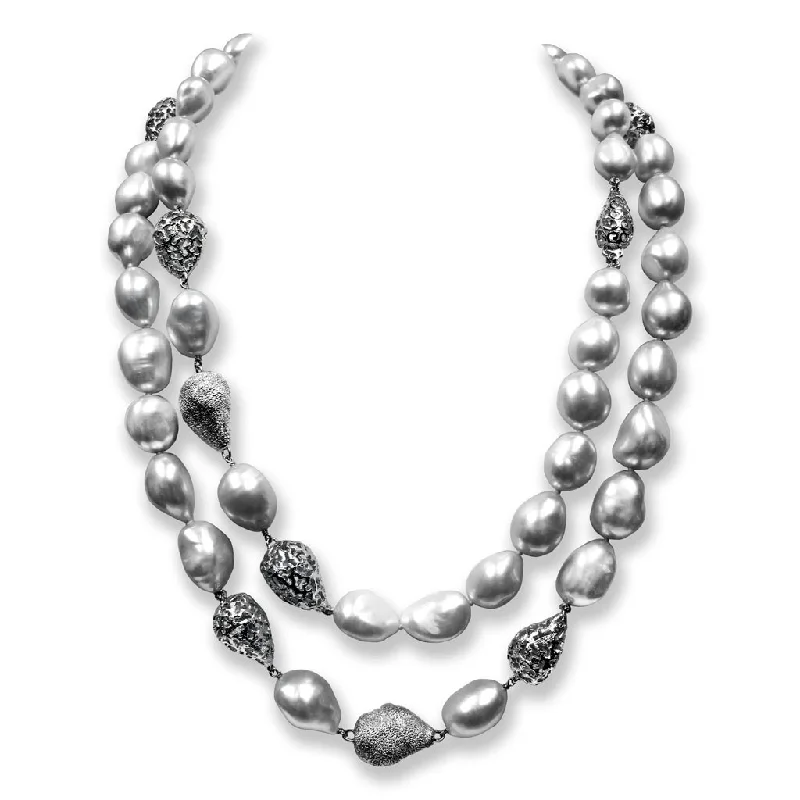 crystal necklaces for women -Silver Meteorite Necklace with Light Grey Pearls