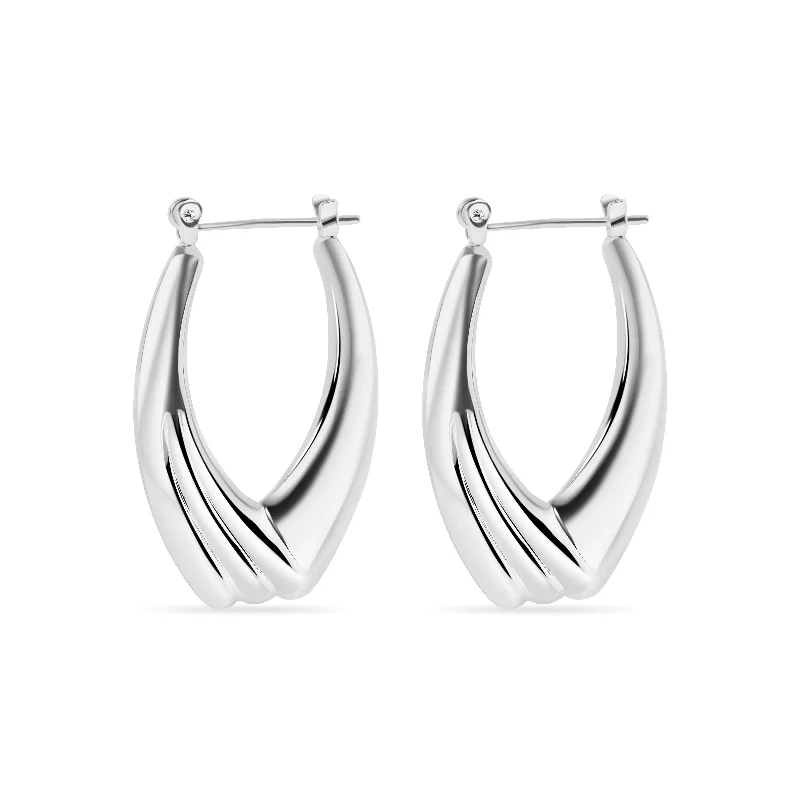 diamond earrings for women -High Polished 925 Sterling Silver Hollow Drop Hoop Earrings - HP10