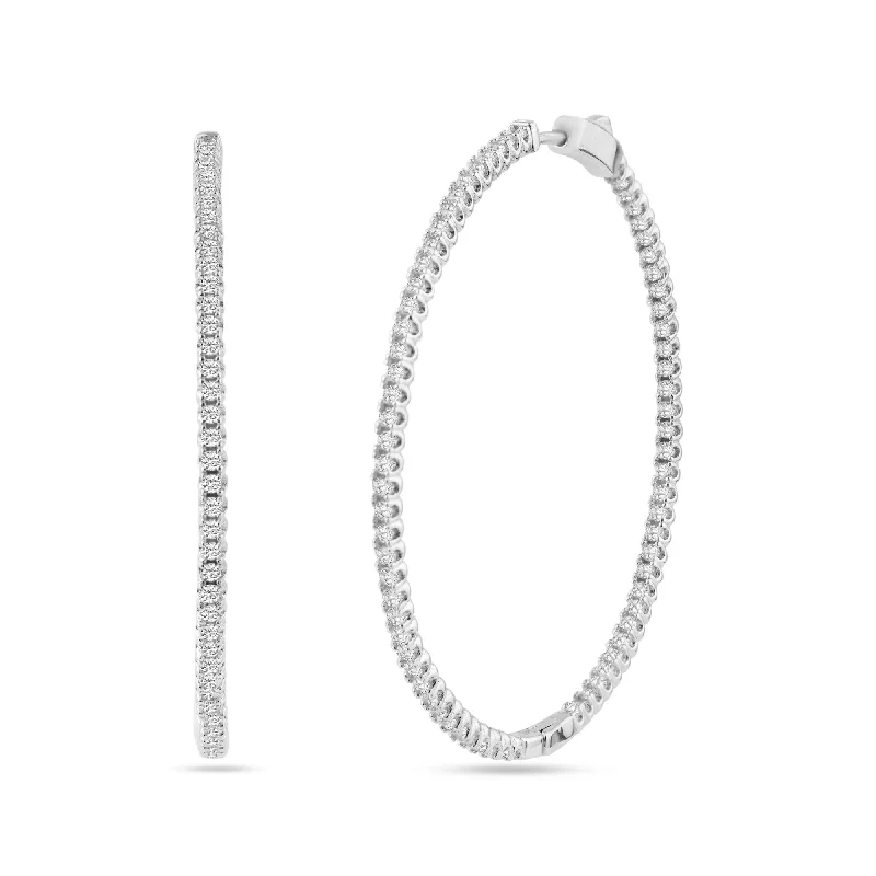 luxury earrings for women -Rhodium Plated 925 Sterling Silver Eternity Clear CZ Hoop Earring 50mm - STE01339