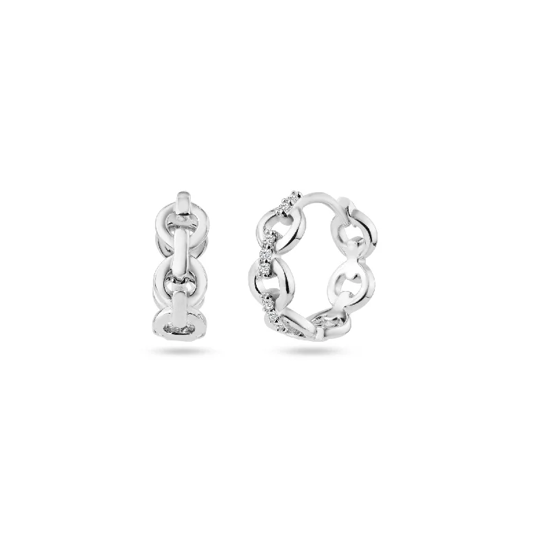 matching earrings for women -Chain Link CZ Huggie Hoop Earring 13.2mm - STE01353