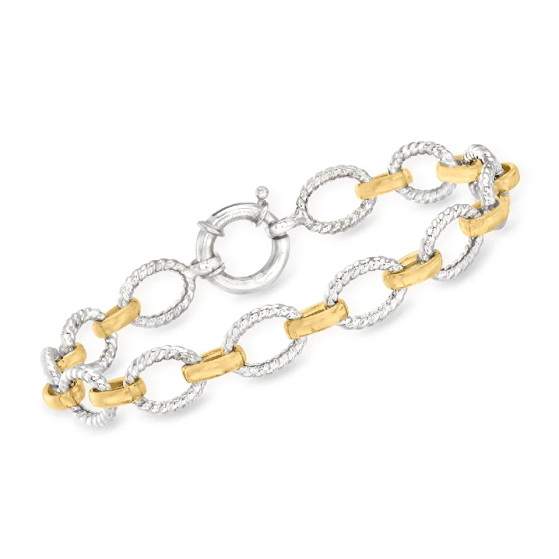 Ross-Simons 2-Tone Sterling Silver Oval-Link Bracelet