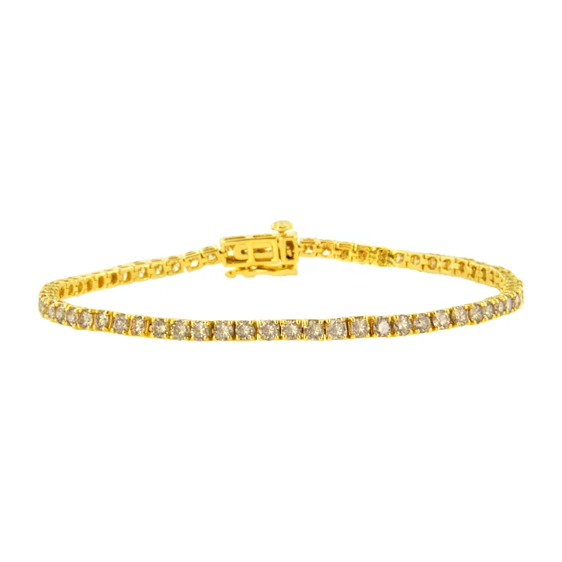 14K Yellow Gold Plated .925 Sterling Silver 4 cttw 4-Prong Set Round-Cut Diamond Classic Tennis Bracelet