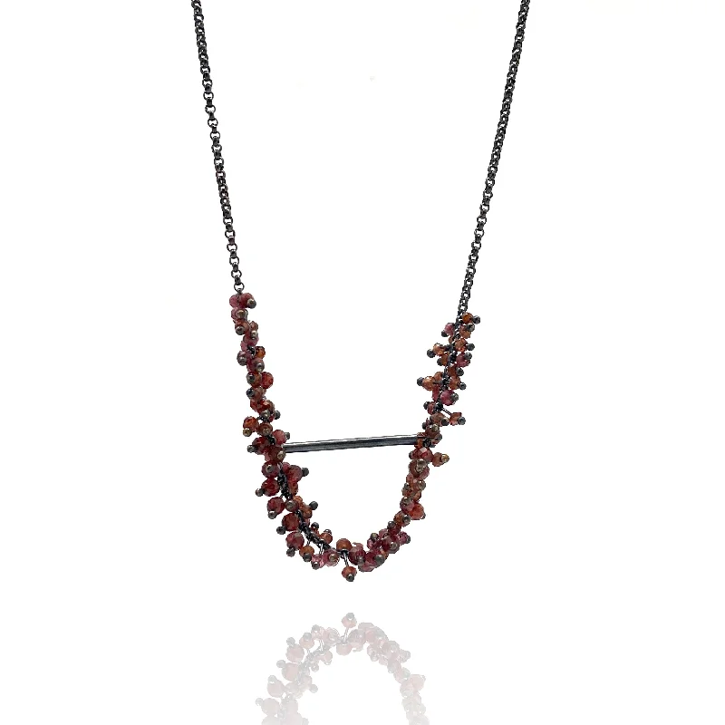 long necklaces for women -Garnet and Oxidized Sterling Silver Necklace