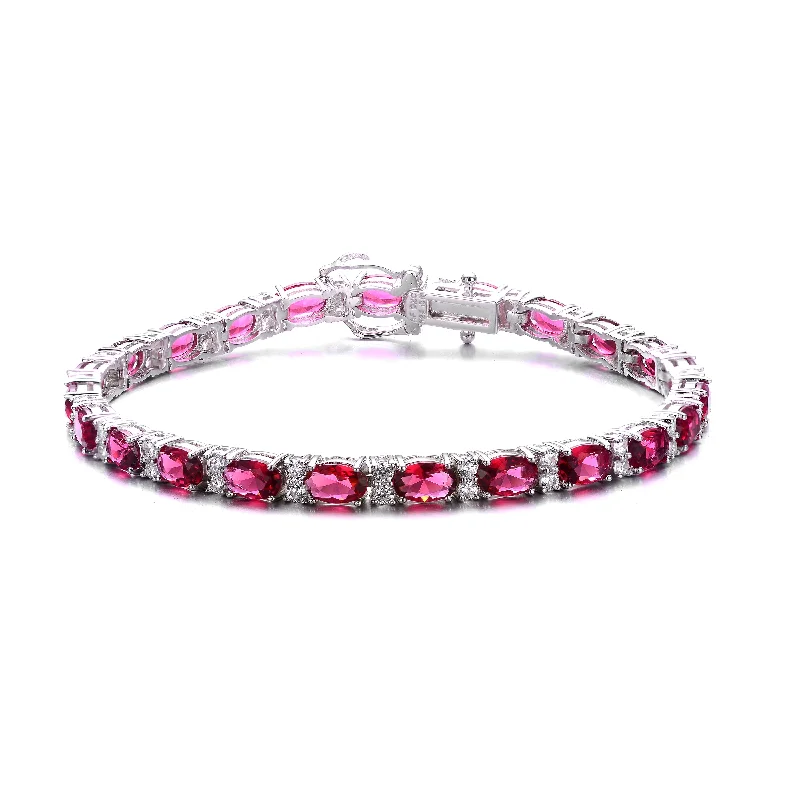 GENEVIVE Sterling Silver Ruby Cubic Zirconia Tennis Bracelet