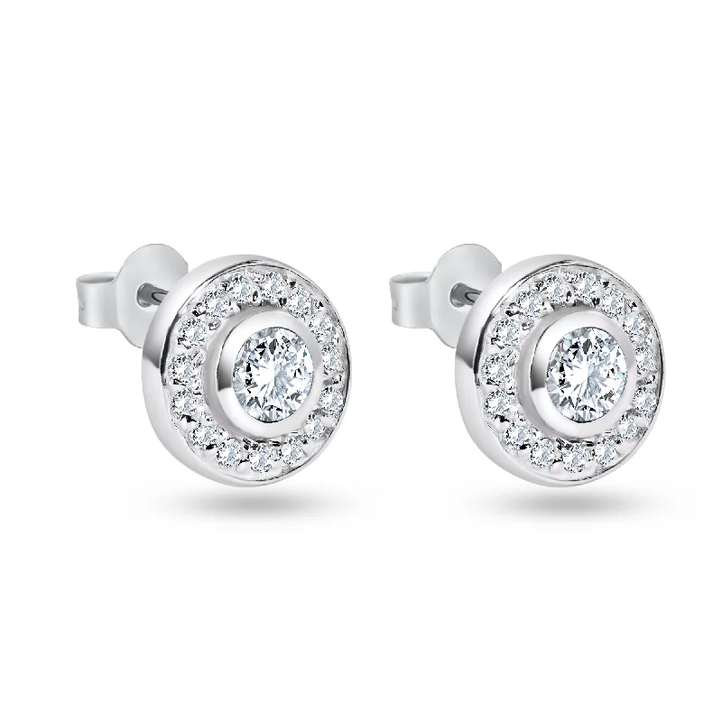 chandelier earrings for women -Silver 925 Rhodium Plated Round CZ Stud Earrings - STE00576CLR