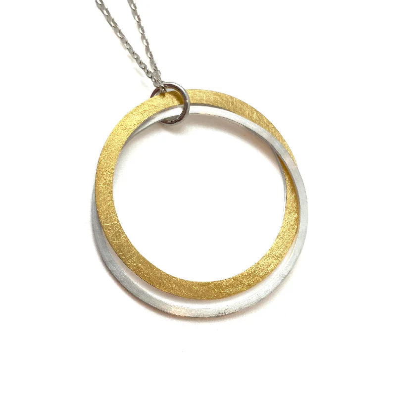 stunning statement necklaces for women -Silver and Gold Double Circle Pendant