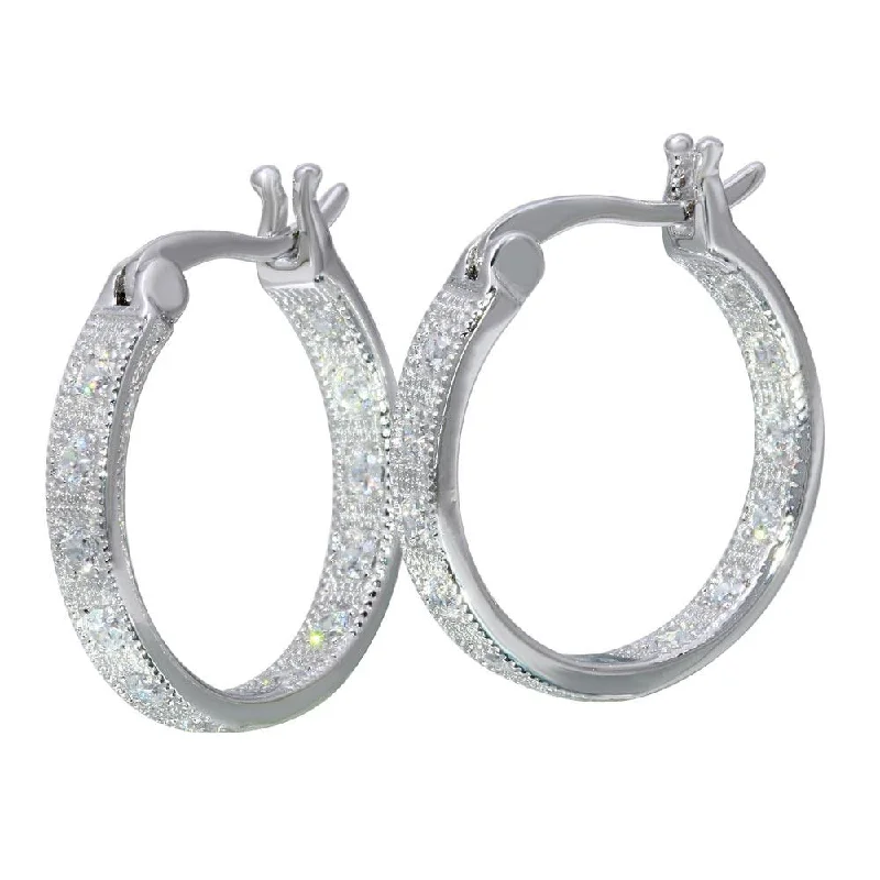 designer diamond earrings for women -Rhodium Plated 925 Sterling Silver Inner and Outer CZ Hoop Earrings - STE01121