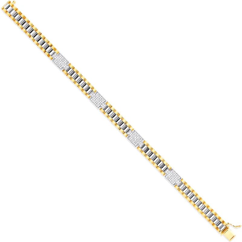 9K 2 Colour Gold Cubic Zirconia Watch Strap Bracelet 6"