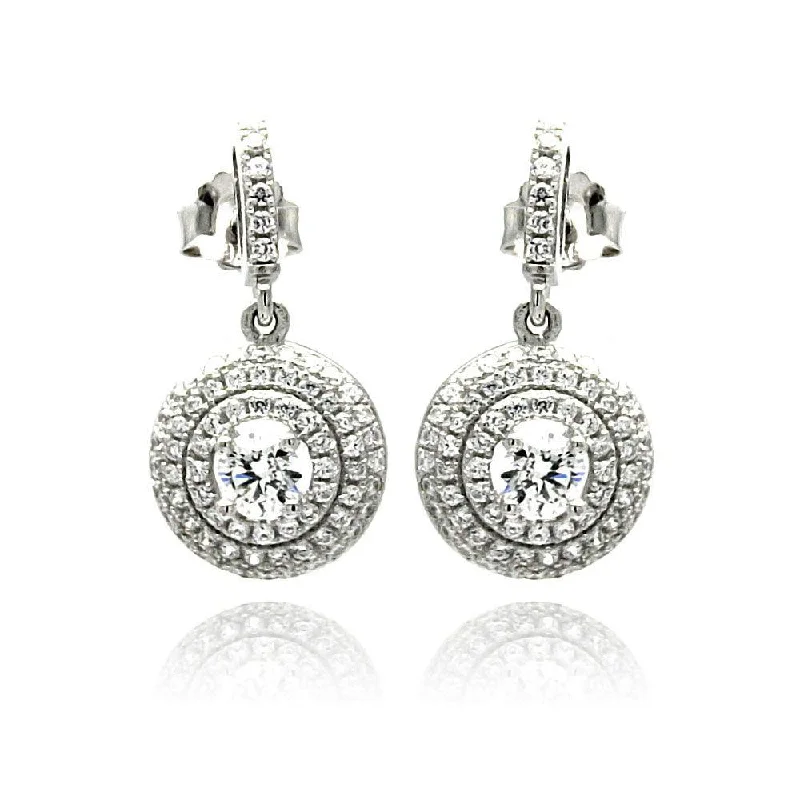 pearl earrings for women -Silver 925 Rhodium Plated Micro Pave Clear Round CZ Dangling Stud Earrings - ACE00072