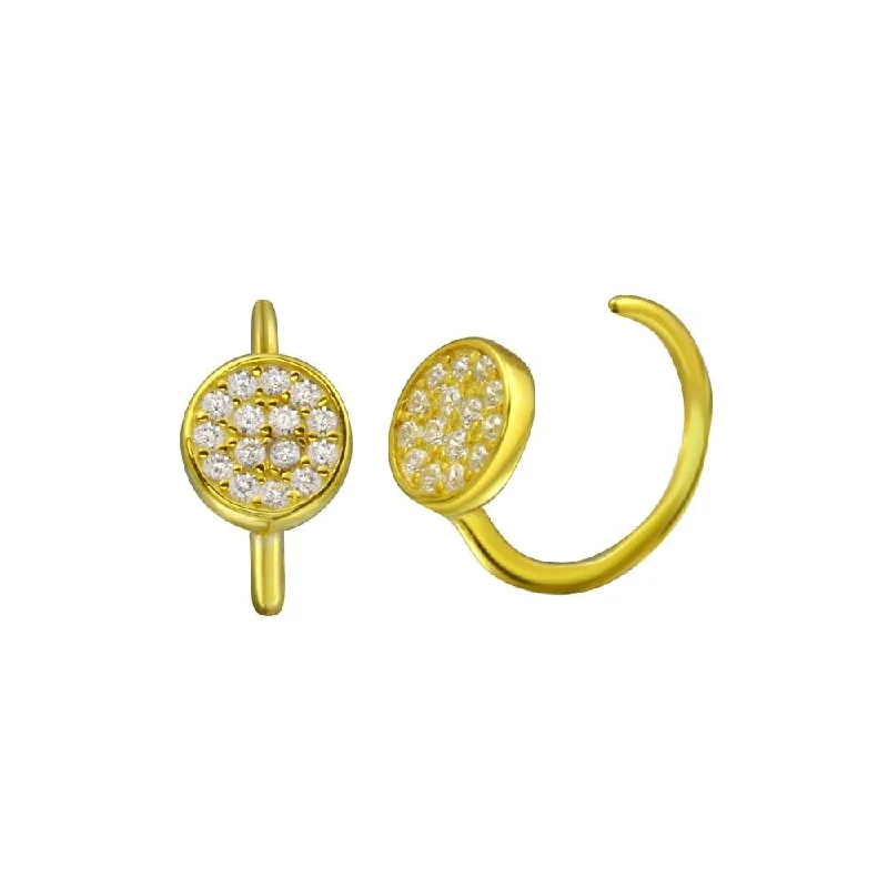 butterfly earrings for women -Gold Plated 925 Sterling Silver CZ Disc Semi-Hoop Earring - STE01314GP