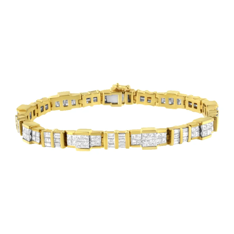 14K Yellow Gold Baguette and Princess-Cut Diamond Bracelet