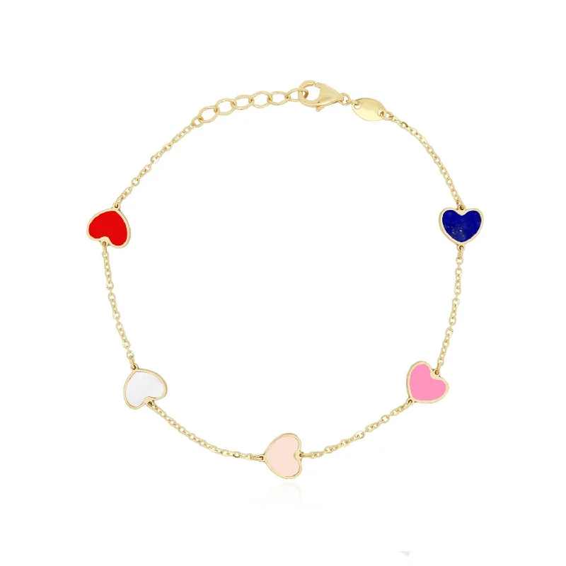 Multicolored Mixed Heart Station Bracelet