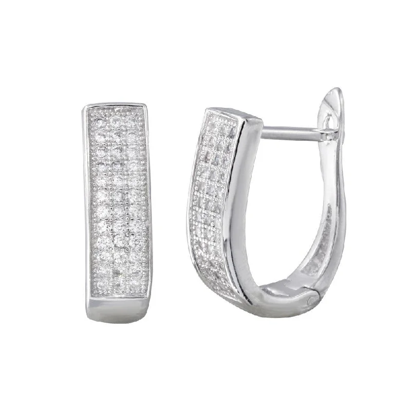 hoop earrings for women -Rhodium Plated 925 Sterling Silver Round CZ Oval Inlay Hoop Earrings - BGE00617