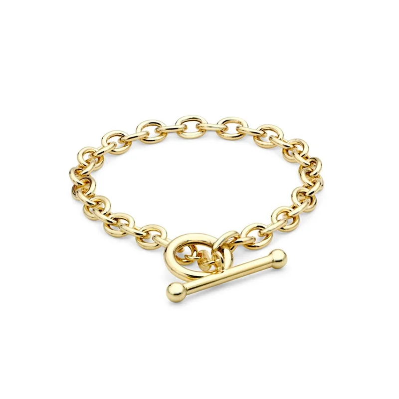 9K Yellow Gold 6mm Oval Link T-Bar Belcher Bracelet