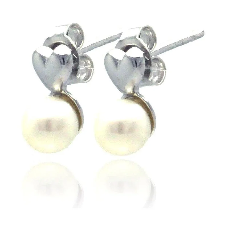 bohemian earrings for women -Silver 925 Heart Rhodium Plated Synthetic Pearl Stud Earrings - STE00755