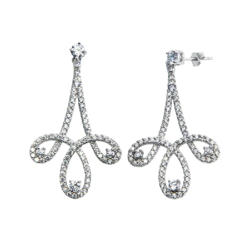 women’s diamond stud earrings -Rhodium Plated 925 Sterling Silver Dangling Curvy Earrings with CZ - BGE00603